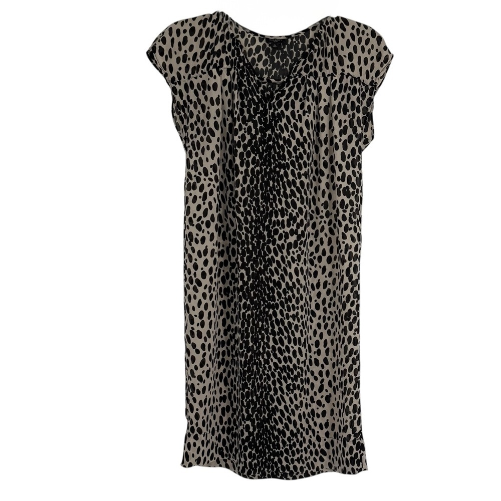Talbots Animal Print Semi Sheer Dress Size 4P Sleeveless V-neck Cream Black
